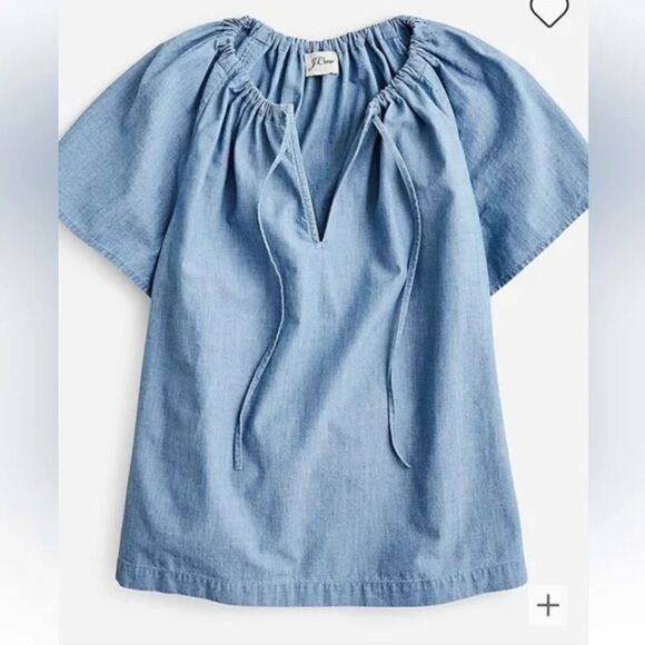 J. Crew Tops - J. Crew Tie-Neck Chambray Ruched Top In Cranbury Blue Size Small